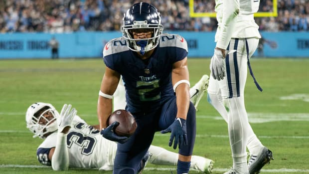 Tennessee Titans wide receiver Robert Woods (2) celebrates his touchdown against the Dallas Cowboys during the third quarter at Nissan Stadium.